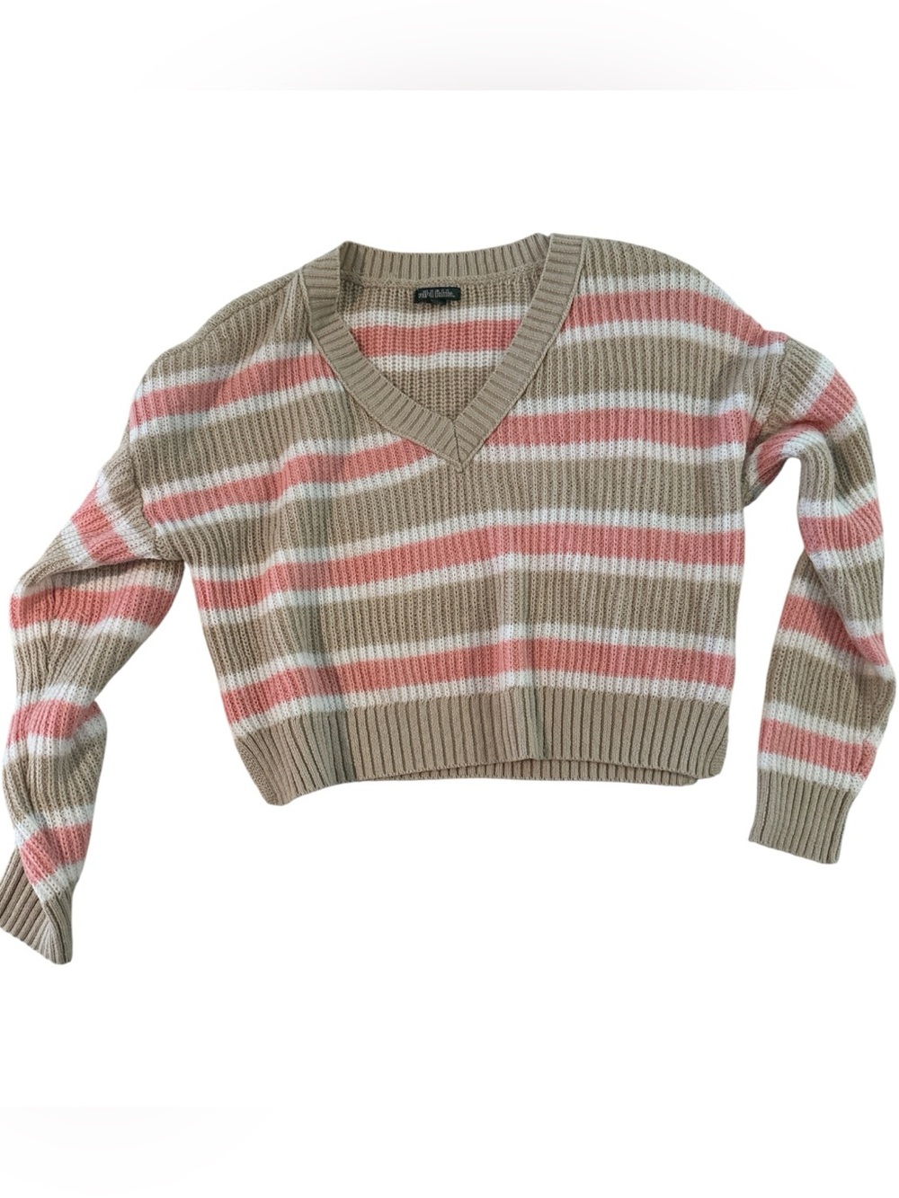 wild fable V-Neck Striped Sweater in Tan, Pink & White